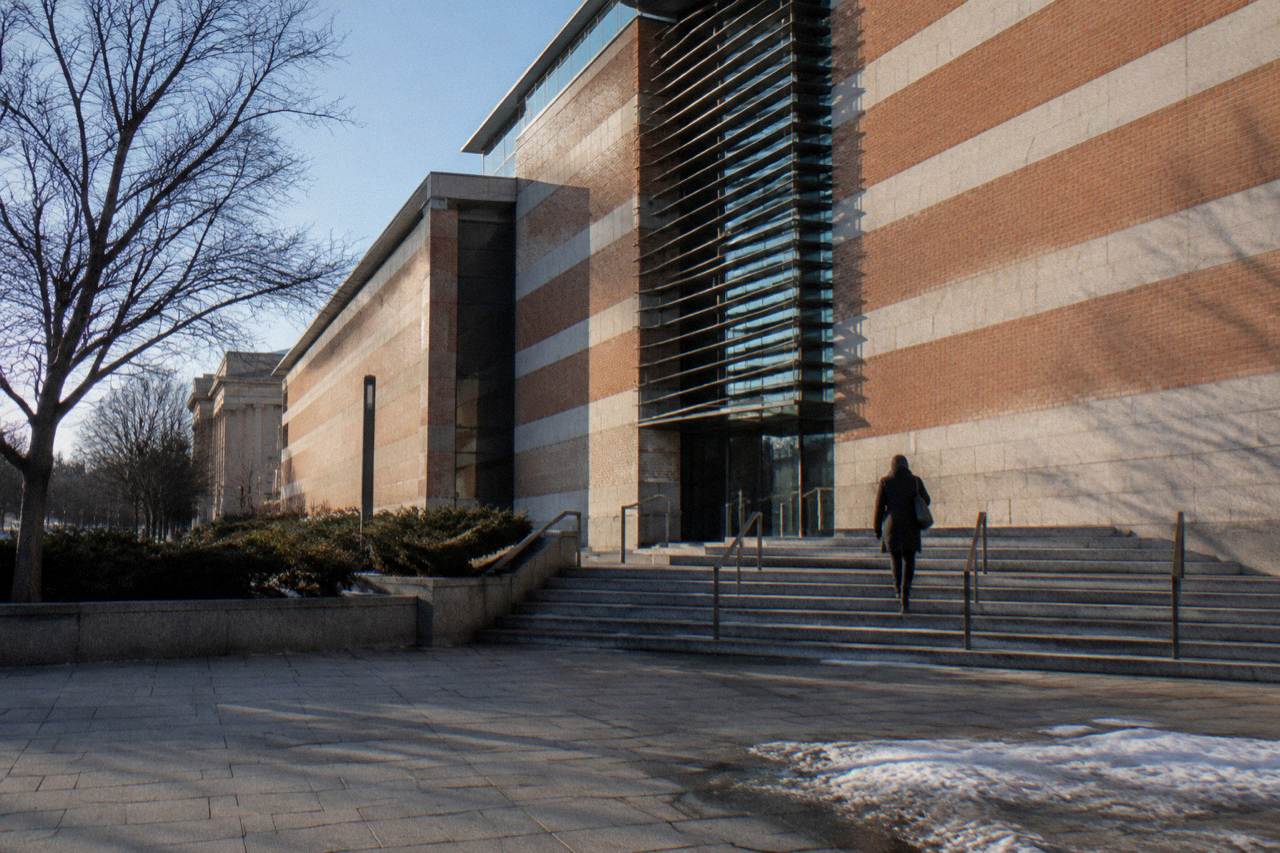 Exterior view of the United States Holocaust Memorial Museum building on a clear day