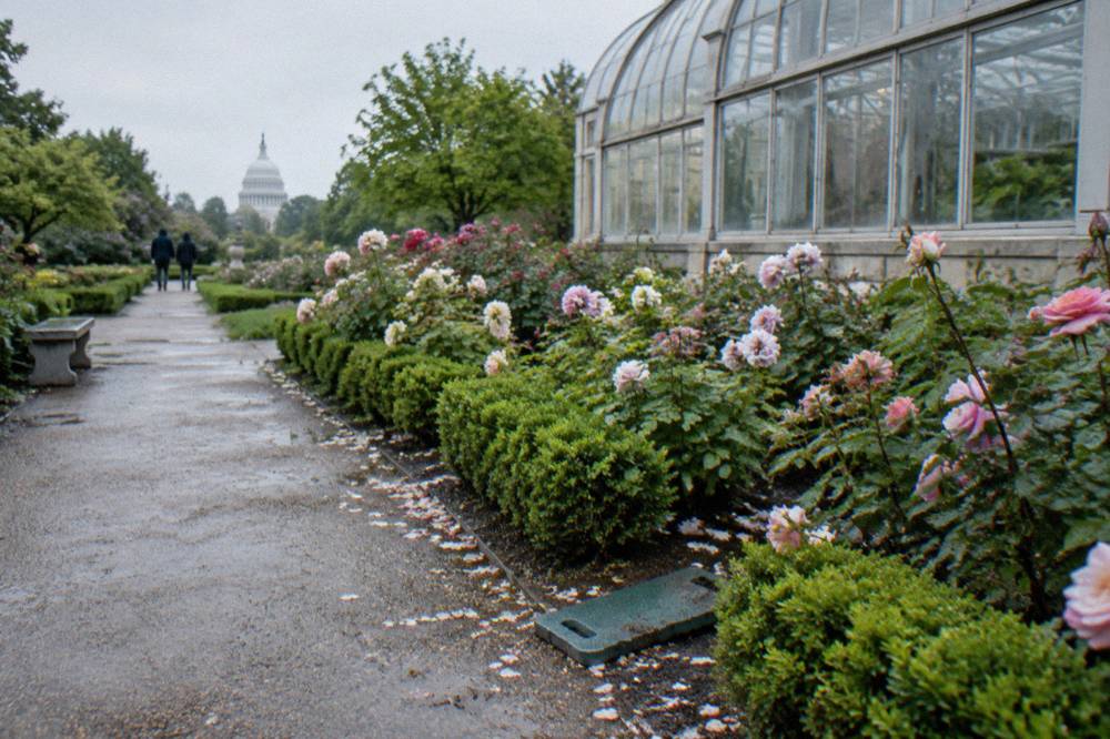 Flower beds and walkways of the National Garden beside the Conservatory