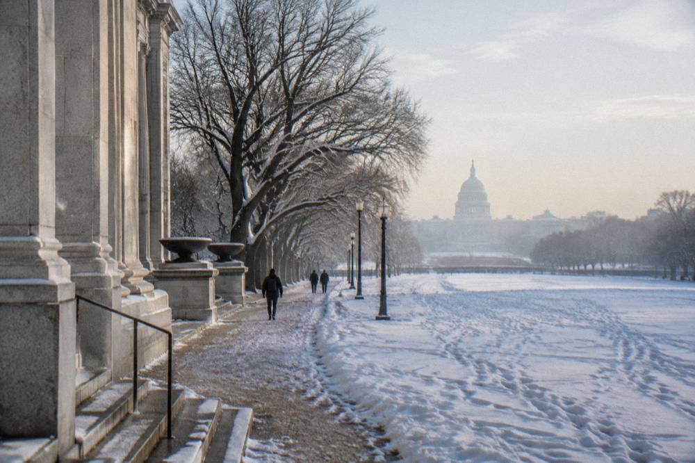 Museum row along the National Mall with the Capitol dome in the distance