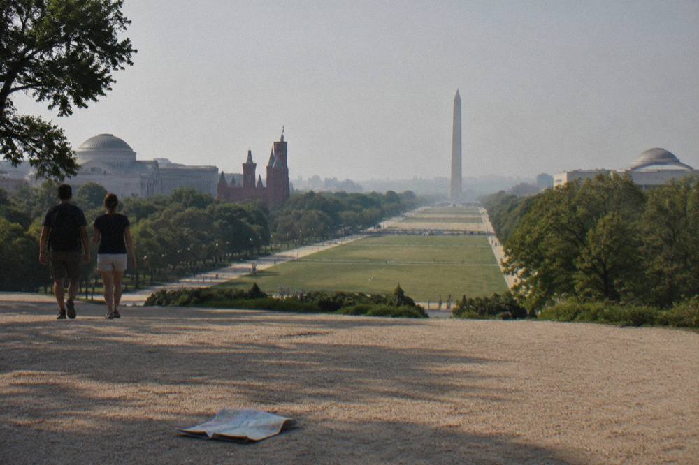 Wide view of the National Mall with museum buildings lining the green space
