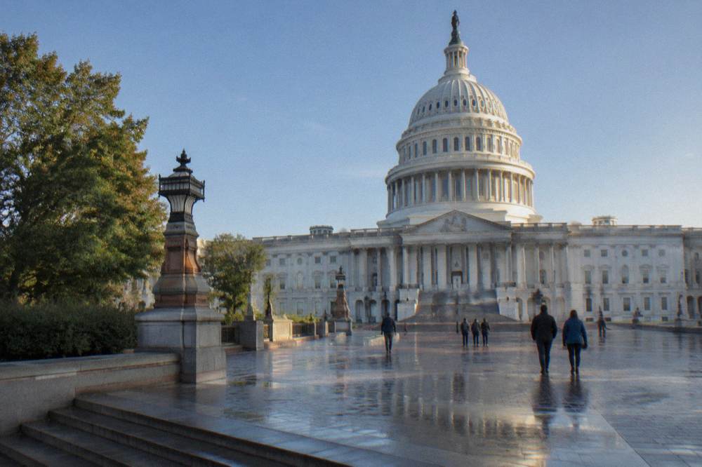 The United States Capitol dome seen from the east front plaza in morning light