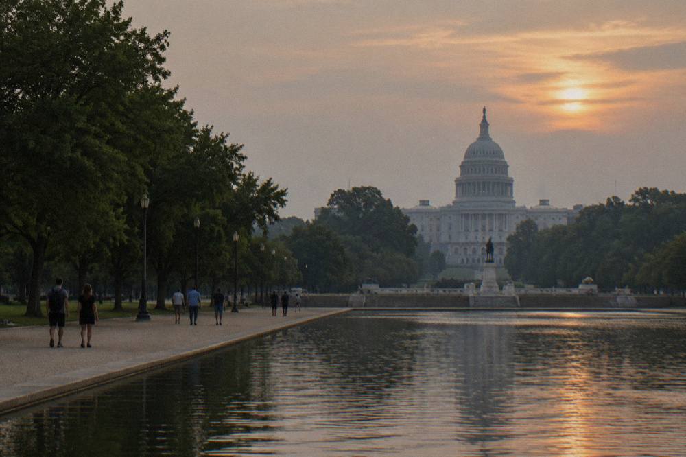Capitol dome seen from the Mall with the reflecting pool in the foreground