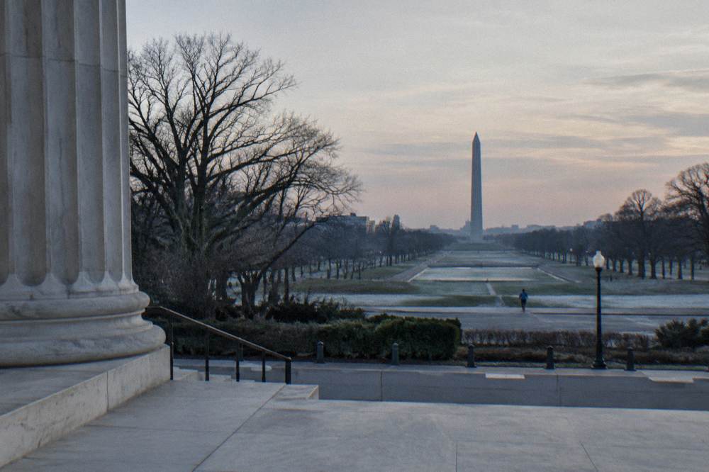 A long view down the National Mall from the Capitol side toward the Washington Monument