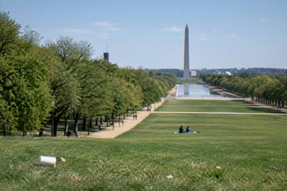 Wide view of the National Mall from the Capitol toward the Washington Monument on a clear day