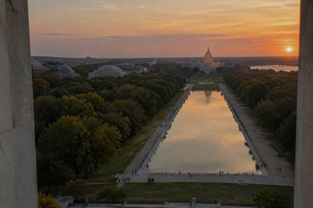 The view from the Washington Monument observation level across the National Mall toward the Capitol
